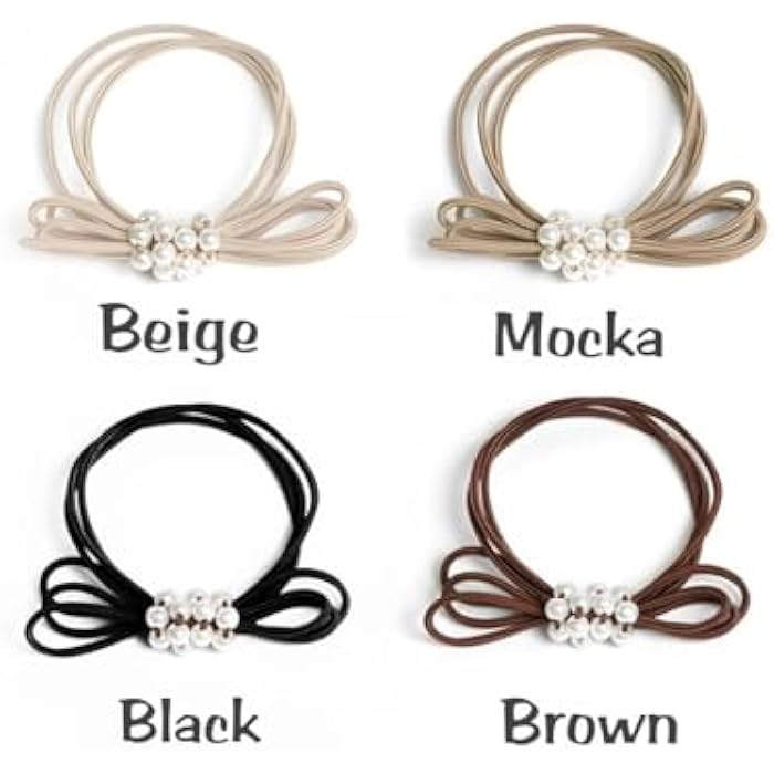 2Pcs/Set Women Hair Tie Accessories Pearl Bow Elastic Hair Bands Flower Headdress Rubber Band Cute Scrunchies Hair Bands For Girls (Mocka) - Image 4